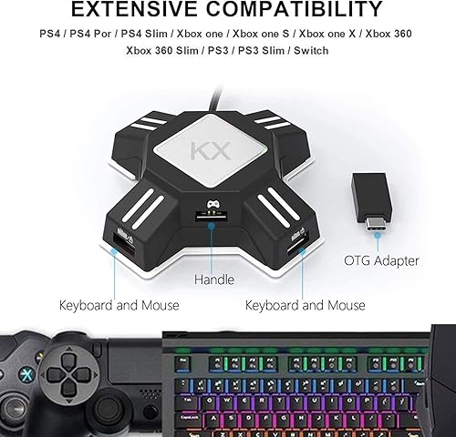 Miniatura 3 de Sehawei Convertidor de teclado para mouse adaptador de controlador de juego para mouse USB 20 adaptador de teclado portátil compatible con PS4Xbox