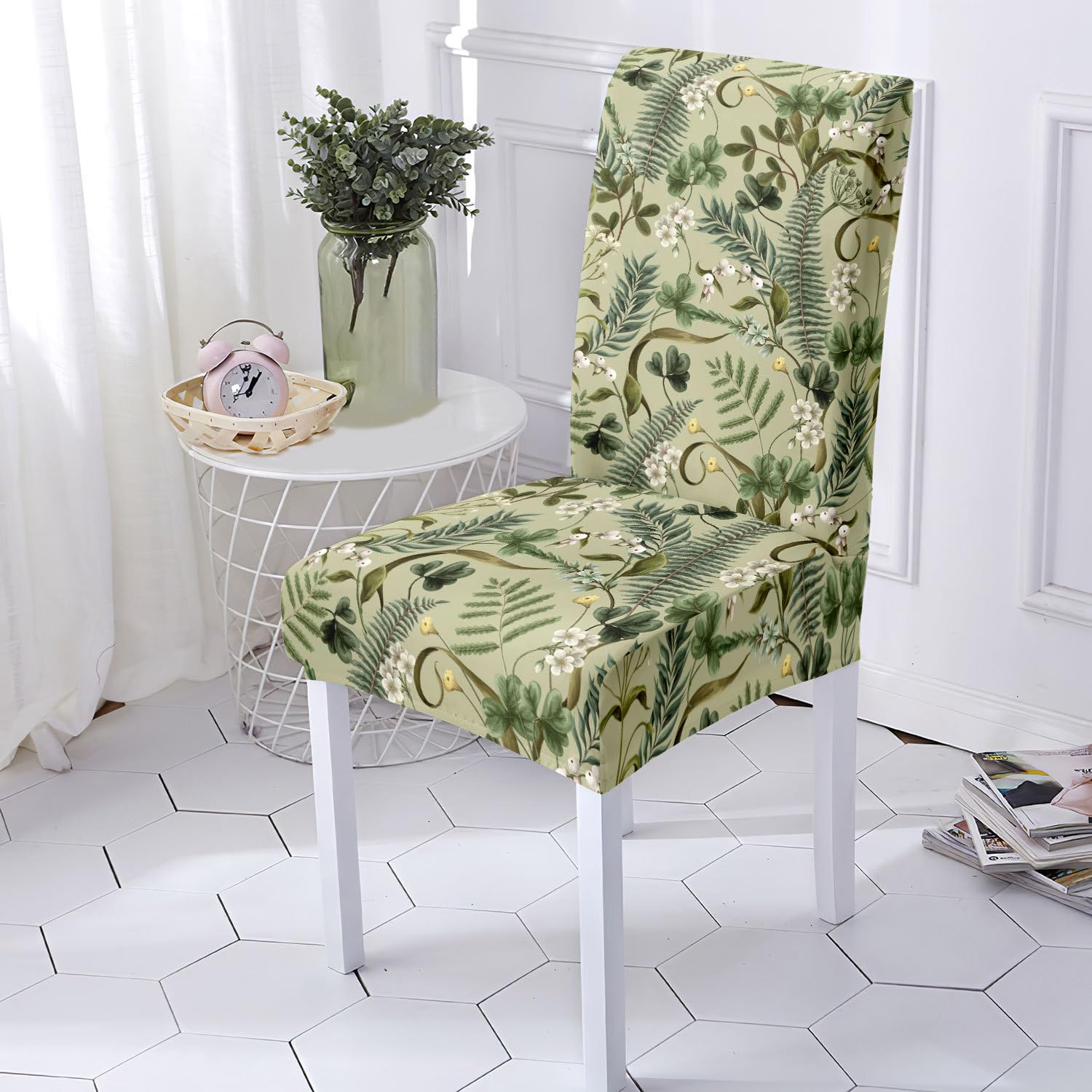 Shunhuan Green Chair Covers Olive Plant Dining Chairs Set Of 4 Spandex Dining Chair Covers Removable Dining Chair Covers Set Of 4 Washable Dining Room Chair Covers Elastic Dining Chair Slipcovers
