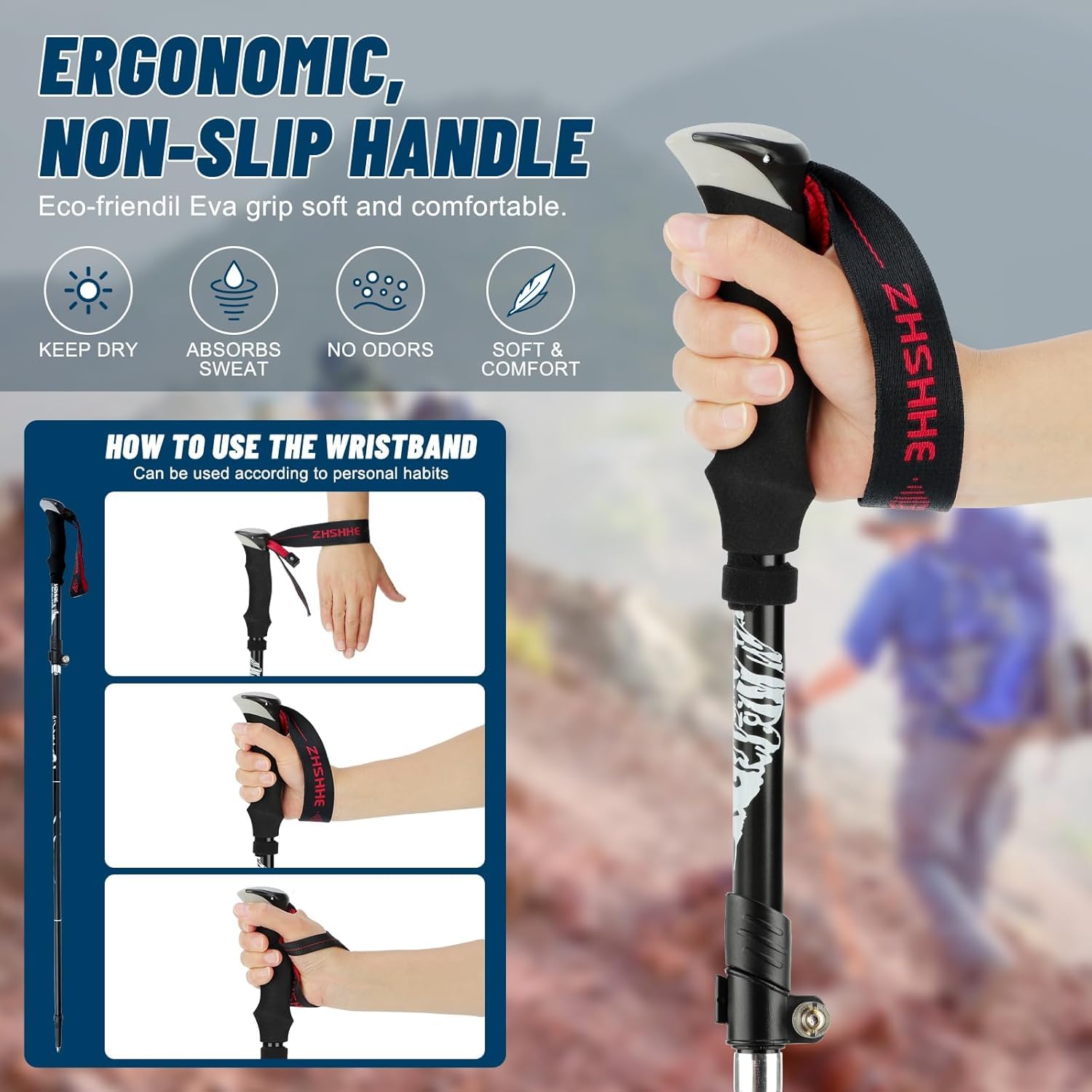 Wanderstöcke Faltbar 110 CM-130 cm, Bluefire Nordic Walking Stöcke für Damen und Herren, 7075 Aluminium Wanderstöcke, Mit 6 Paar Gummipuffern mit unterschiedlichen Funktionen