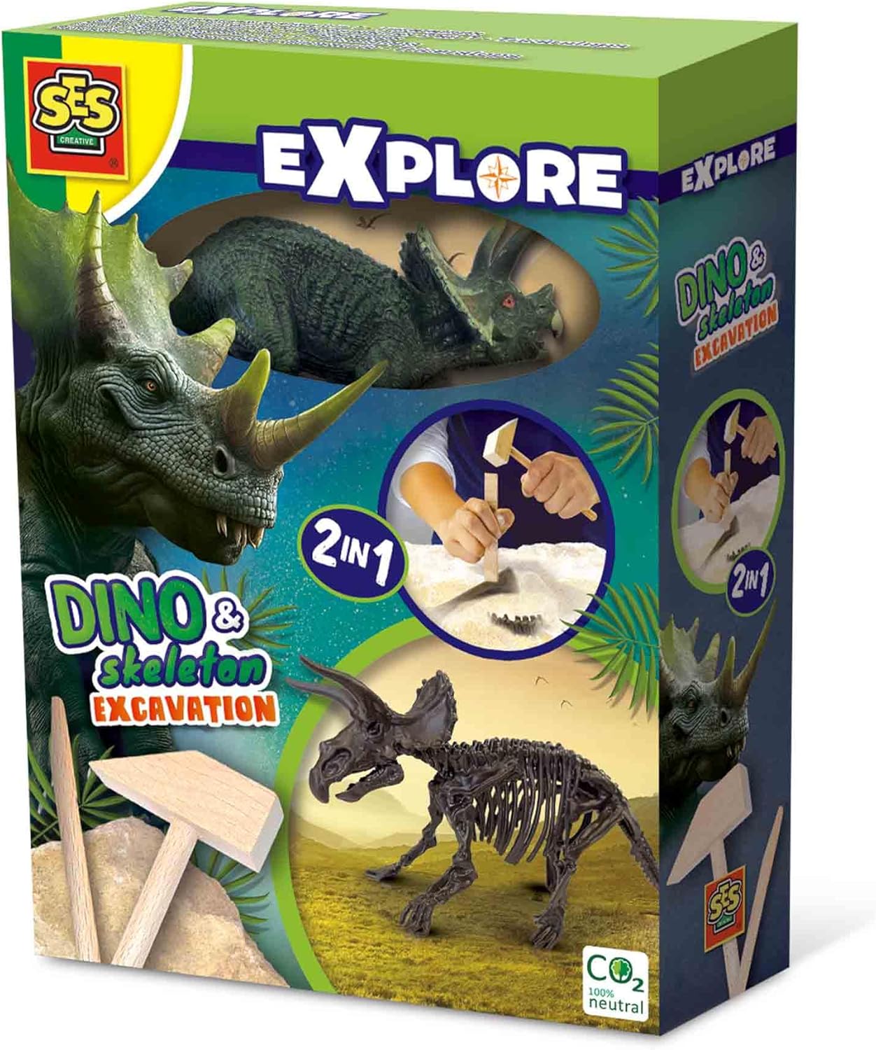 SES Creative - Excavation of Dinosaurs and Skeletons 2 in 1-Triceratops, 25093
