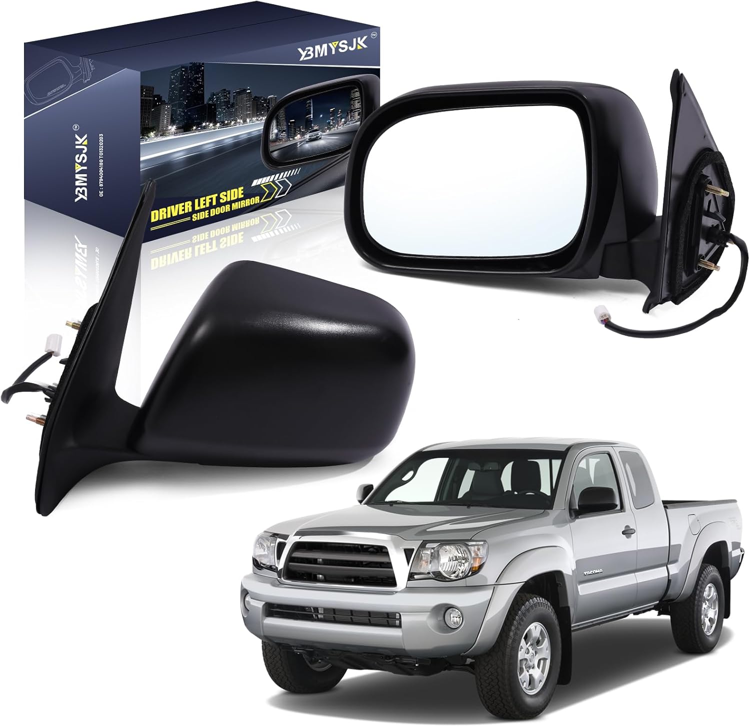 Driver Side Power Door Mirror Compatible with Toyota Tacoma 2005-2011, Non-Heated Manual Folding W/o Turn Signal Light Black 3 Pin