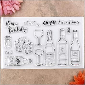 Kwan Crafts Happy Birthday Cheers Clear Stamps for Card Making Decoration and DIY Scrapbooking