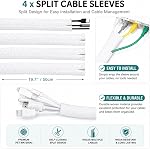 [152 Pcs] Kit d'organisateur de gestion de cordon, 4 Manches de câble fractionnées, 36 Porte-câbles autocollants 10 Pcs, 2 Des rouleaux de cravates autocollantes, 100 Attachement des attaches de câble zippé (blanc)