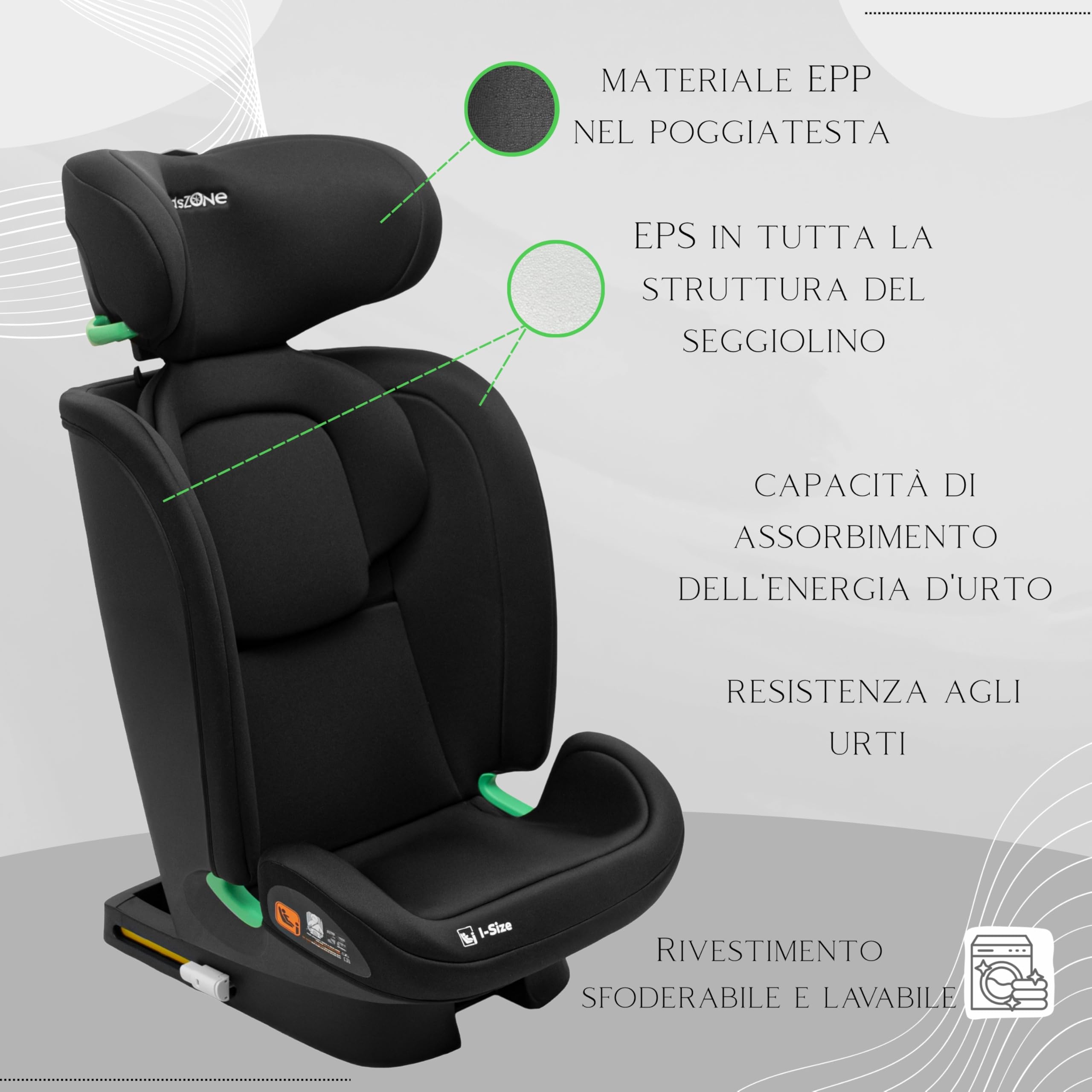 KidsZone Seggiolino Auto 15-36 kg Isofix 100-150cm i-Size ECE R129 - Seggiolino Auto Gruppo 2-3 (4-12 anni) - Reclinabile in 7 Posizioni, Poggiatesta Regolabile 9 Posizioni, Rivestimento Removibile