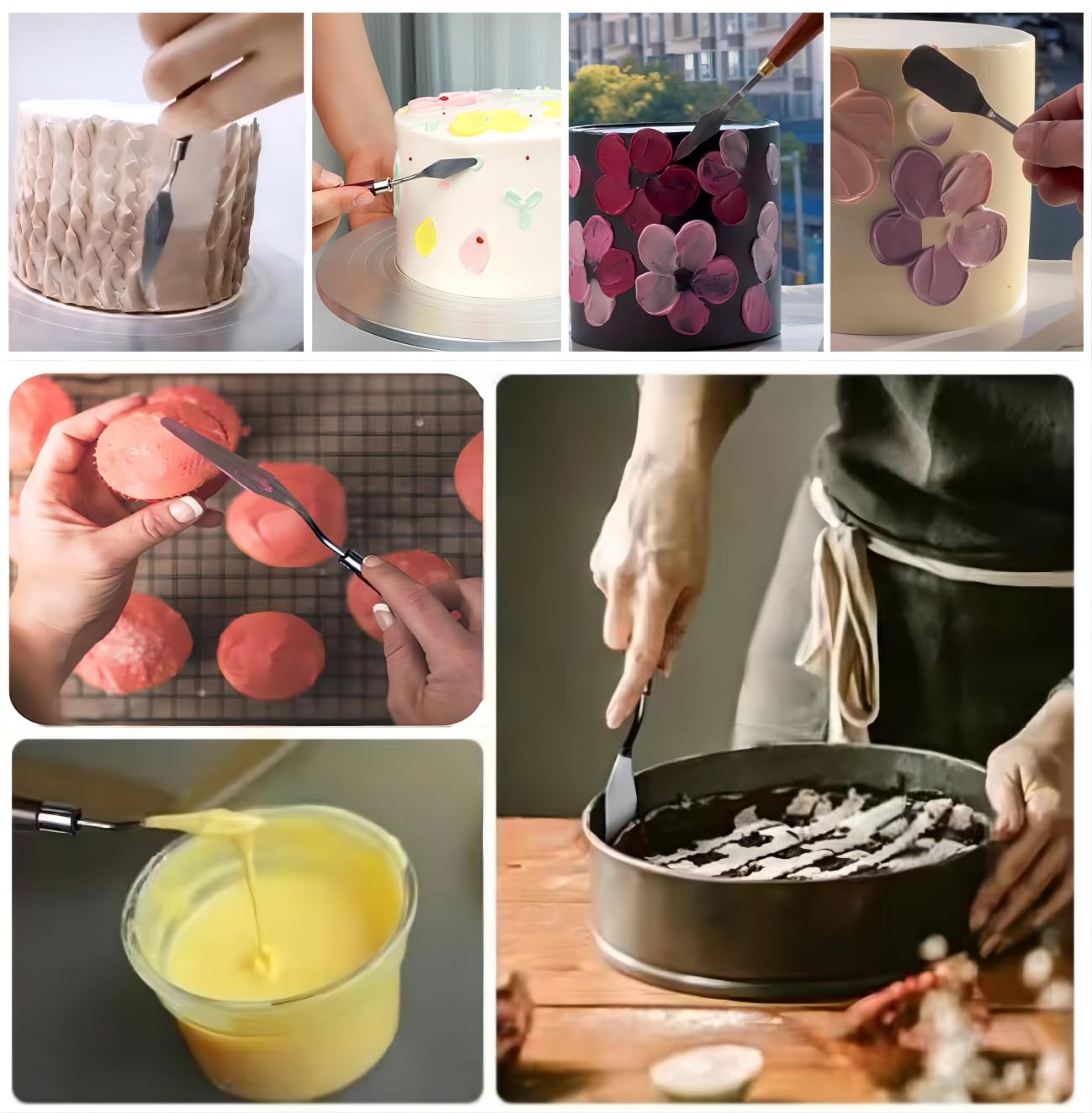 Łopatka do kremu do ciasta, 5 sztuk, ze stali nierdzewnej, z lukrem, dekorowanie, nóż, sztuka, malarstwo, pieczenie, ciasto, nóż, do ciasta, kremówki, czekolady, 5 szt