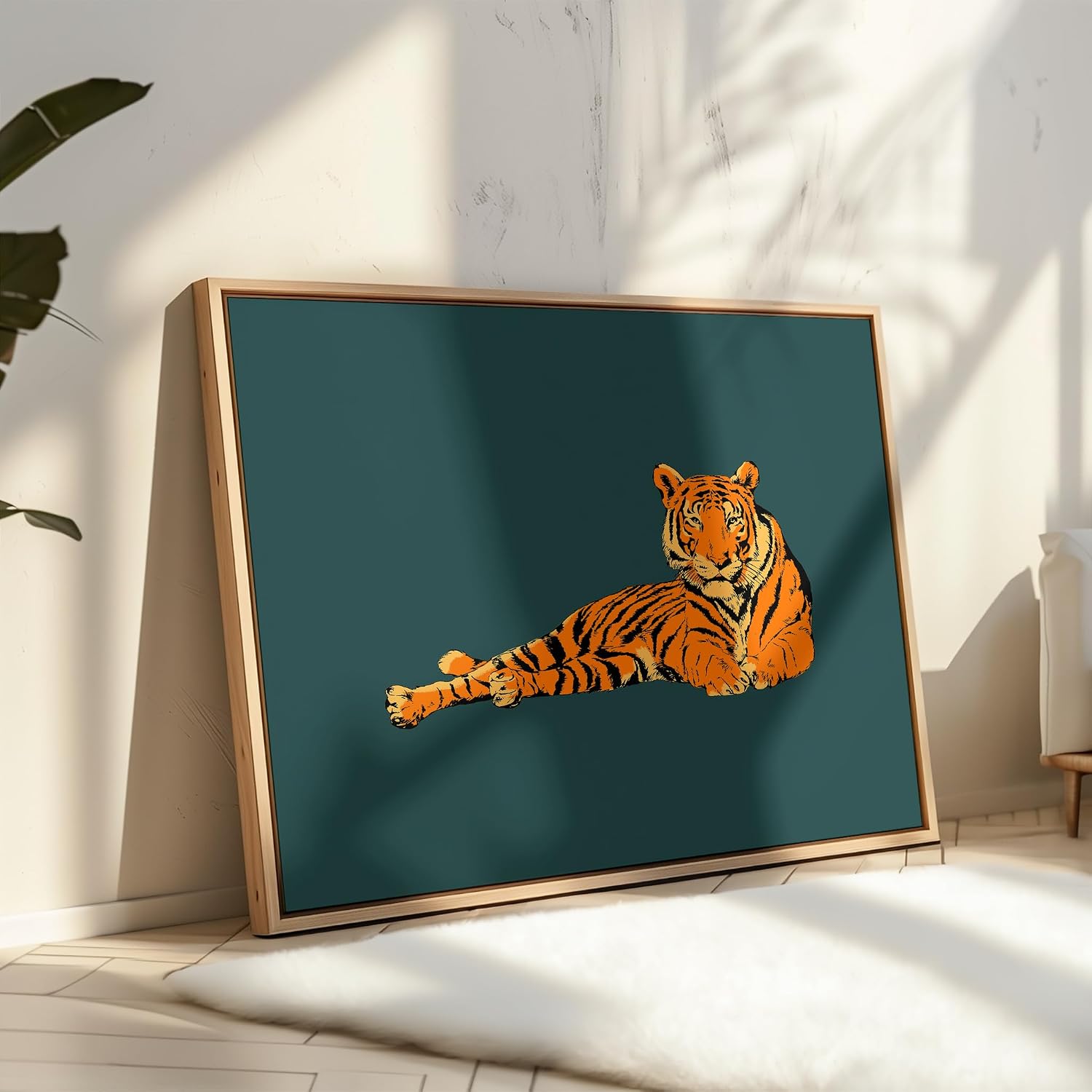 Poster Master Lying Tiger Print - Retro Tiger Portrait Poster - Groovy & Funky Art - Modern Jungle Wall Design - Minimal Art - Great Kid's Room or Living Room Decor - 8x10 UNFRAMED Wall Art