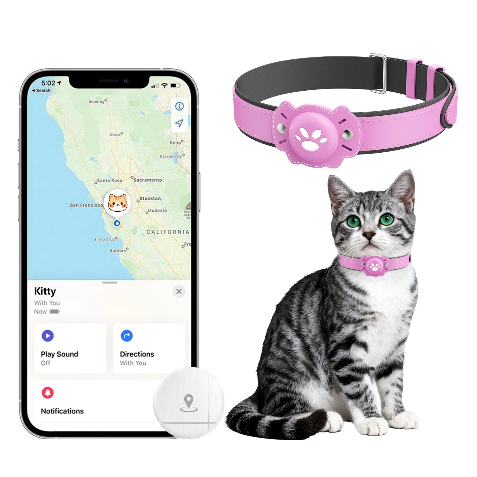 Photo 1 of 2-in-1 GPS Tracker for Cats: Smart Pet Collar with Real-Time Tracking,No Monthly Fee/Subscription (iOS & Android) Waterproof, Anti-Lost,365-Day Long Battery Life GPS Tracker Cat Collar (Pink)