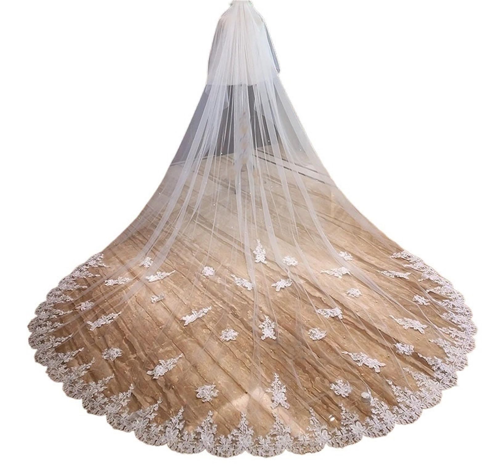 Generisch 3 Meter Brautschleier mit Spitzenapplikationen Kathedrale Hochzeitsschleier Elegante Braut Hochzeitsaccessoires