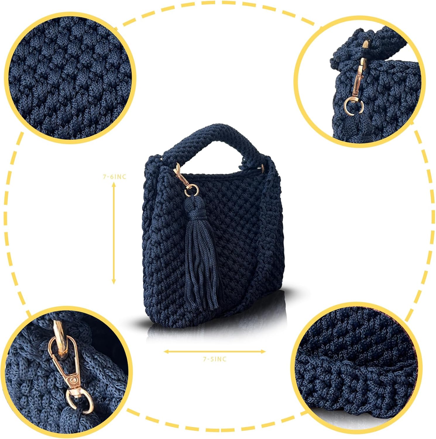 Handmade Crochet Shoulder Bag for Women – Boho Knit Crossbody Purse with Tassel, Lightweight Woven Handbag, Stylish Casual Satchel for Everyday & Travel - Image 7
