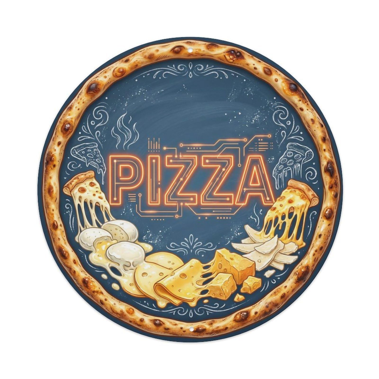Provolone Mix Four Cheese Pizza Italian Cuisine Metal Tin Sign