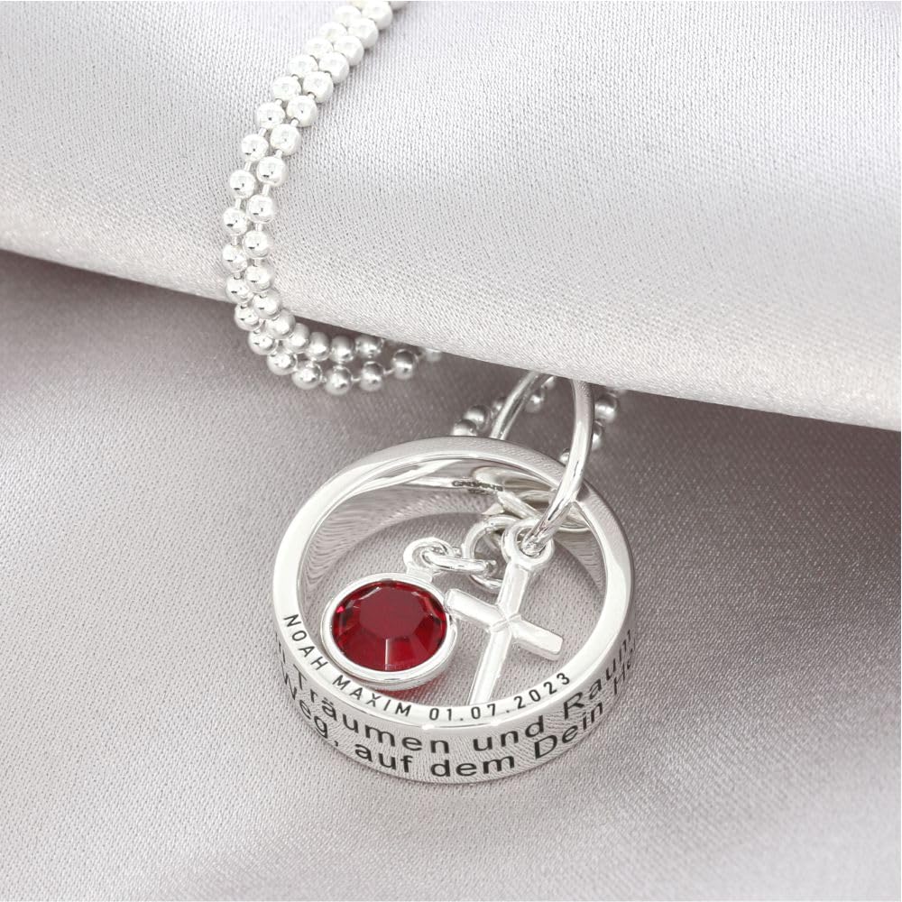 Taufring Gravur 925 Silber Geburtsstein Taufkette Taufspruch Kreuz Taufschmuck besondere Taufgeschenke Echtschmuck Kreuz Kette | HANDMADE IN GERMANY