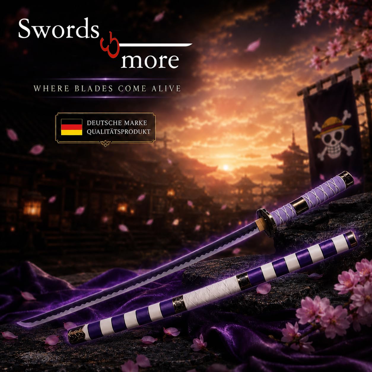 One Piece - Katana aus Holz mit Scheide, Samurai Schwerter, Holzschwert, Zoro Schwert, Bambusklinge, One Piece Katana, Animefans, Anime, Cosplays, Spielzeug für Kinder