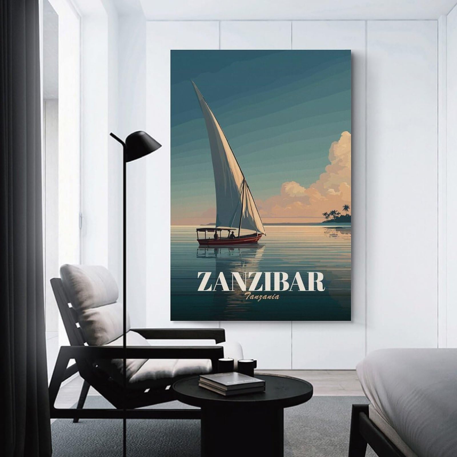 Junmoney Wall Picture Print Zanzibar Dhow Sailboat at Sunset, 20x30inch(50x75cm), for Living Room, Bedroom, Office Or Hallway, A Flexible Wall Accent for Shared Spaces