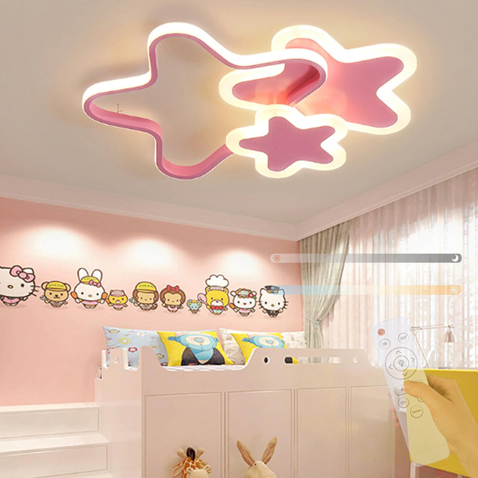 Plafonnier LED dimmable rose 45W pour chambre d'enfant avec télécommande - 8
