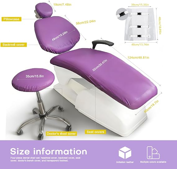 Dental Chair Covers,5Pcs/Set Dental PU Leather Unit,Waterproof PU Leather Protective Dental Full Chair Covers Composite Film Waterproof Material Washable(purple)