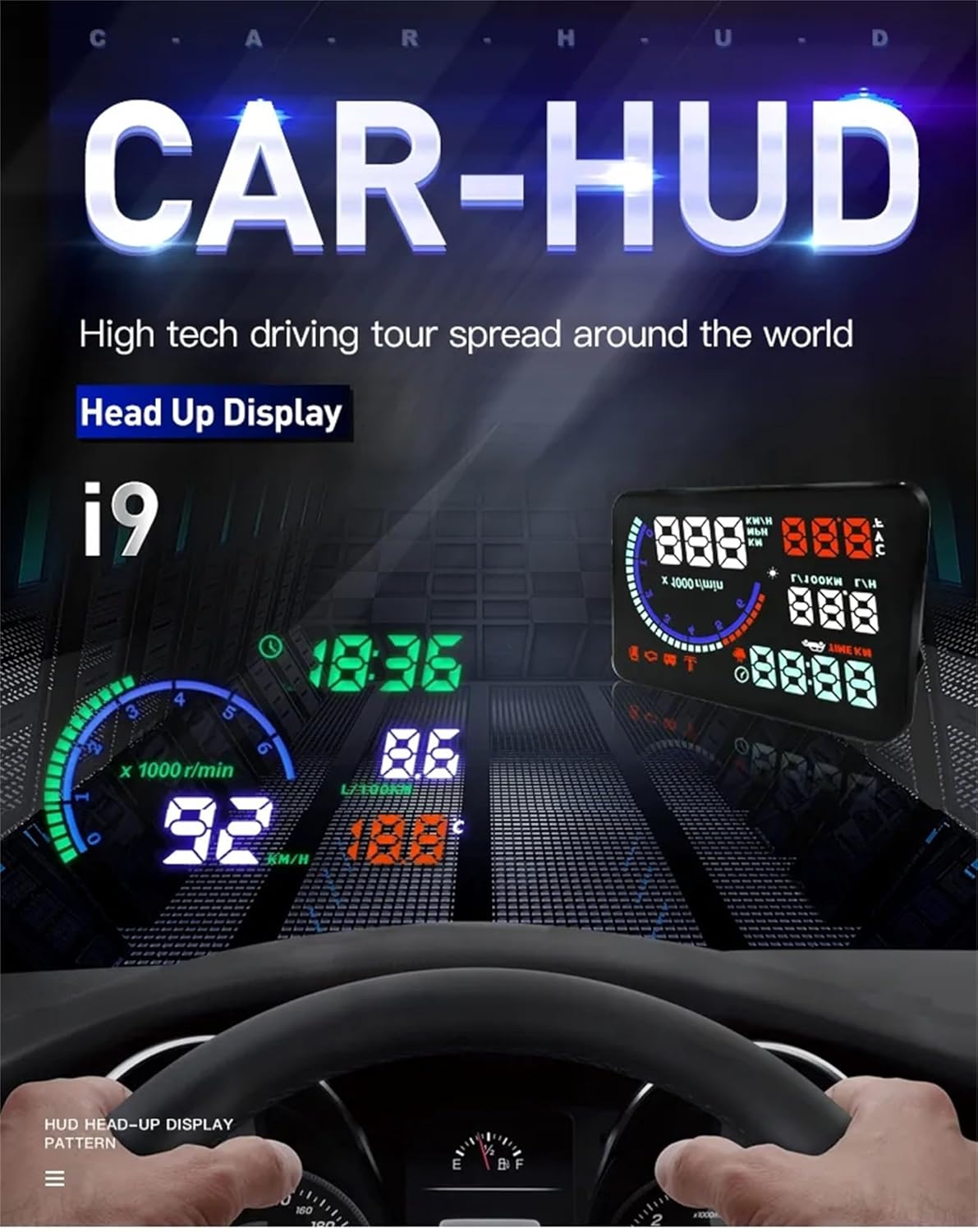 i9 OBD2 Car Hud Head Up Display Speedometer Windshield Projector Speeding Voltage Water Temp Fatigue Reminder Car Auto Accessories