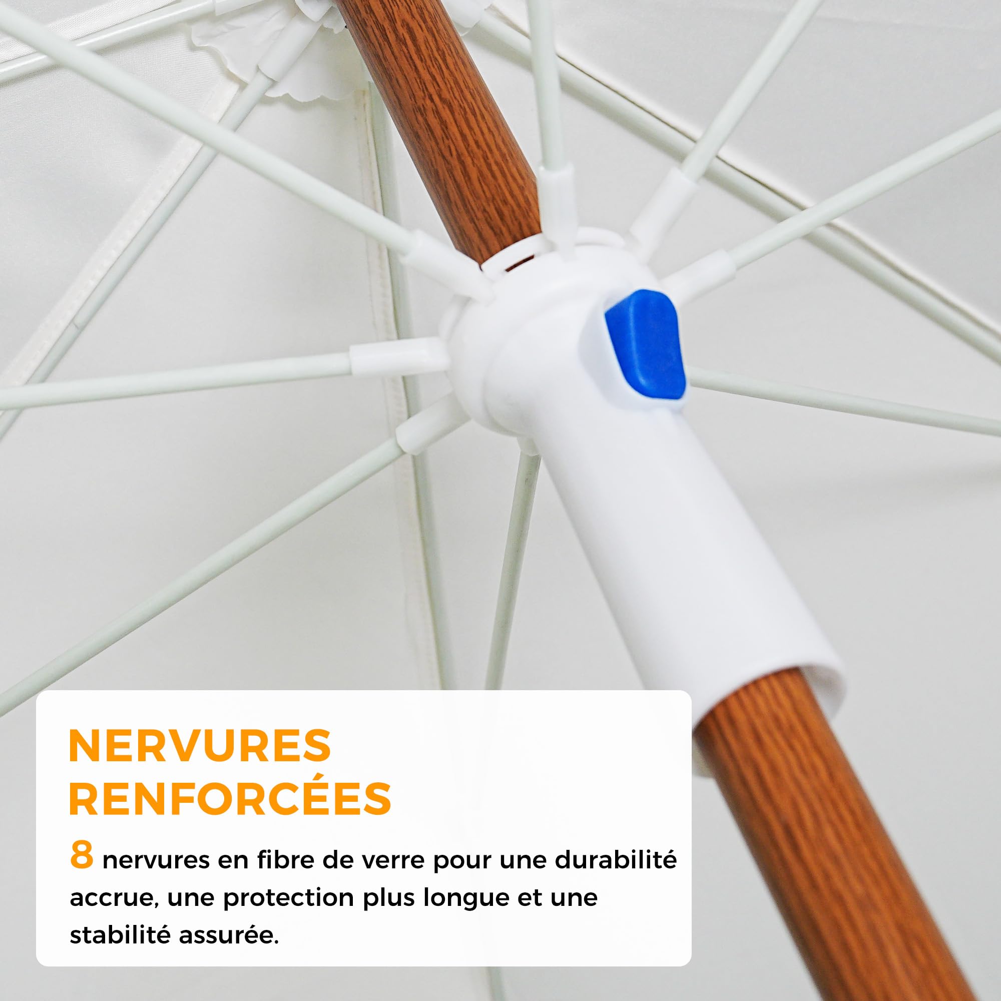 HOMEDEMO Parasol de plage à franges 200 cm, adapté jardin, marché et terrasse, rond blanc avec housse de protection, protection UV50+