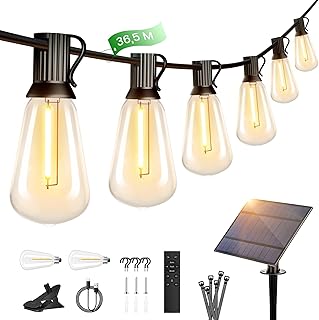 OHLUX 120FT Solar String Lights Outdoor with Remote, 2200K Soft Warm Pat...