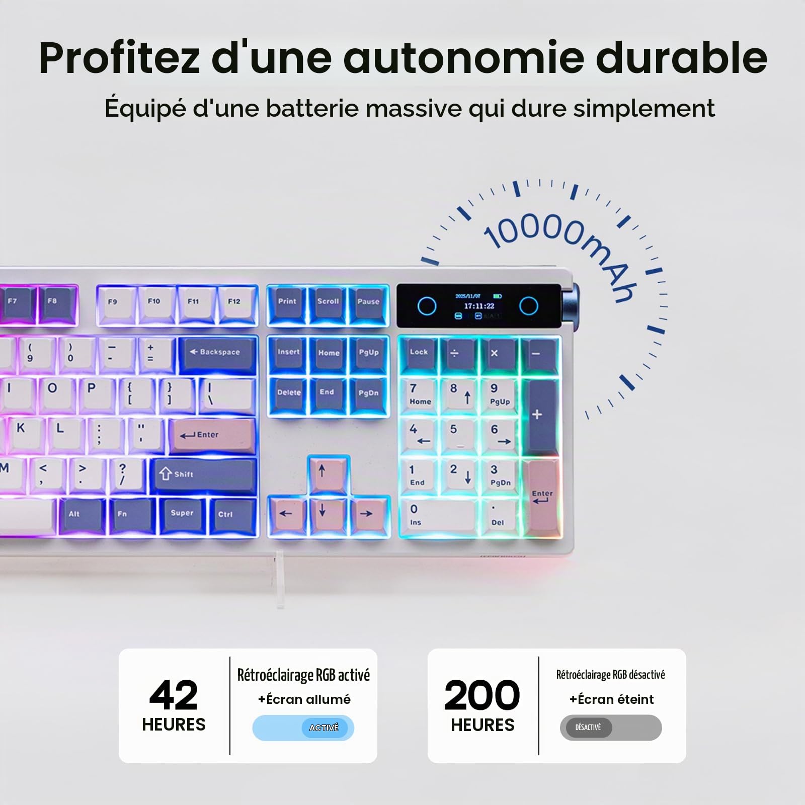 EPOMAKER TH108 Pro Clavier Mécanique sans Fil Grande Taille, Écran&Molette