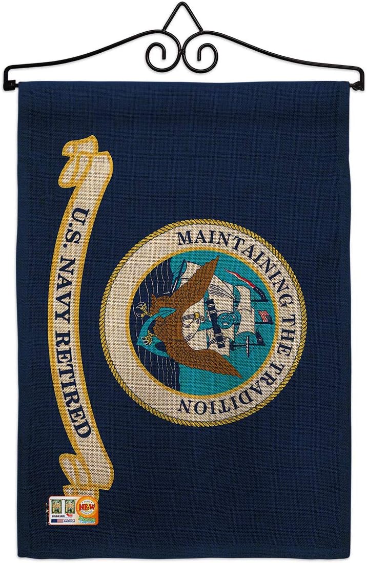Navy Retired Garden Flag Armed Forces USN Seabee United State American Military Veteran Retire Official Small Decorative Gift Yard House Banner Double-Sided Made In USA 13 X 18.5