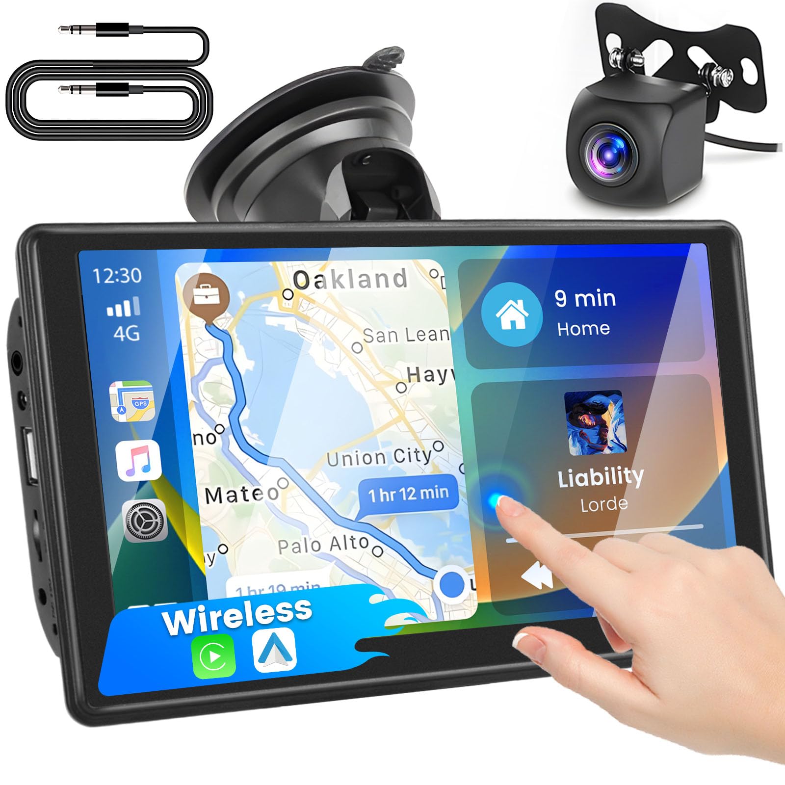 Inefala 7 Pulgadas Inalámbrico Carplay Estéreo para Coche, Pantalla Táctil Portátil Carplay y Android Auto, Enlace a Espejo, Ajustes de Ecualización, FM/TF/USB/AUX, Bluetooth Dual, Cámara Trasera