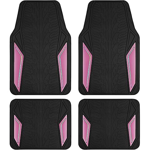 PIC AUTO Rubber Floor Mats, Pink Aluminum Film with Colorful Piping Floor Mats for Cars, Car Mats with Non-Slip Backing, All-Weather Protection, Trim-to-Fit Liner for Cars, SUVs, Trucks, Vehicles