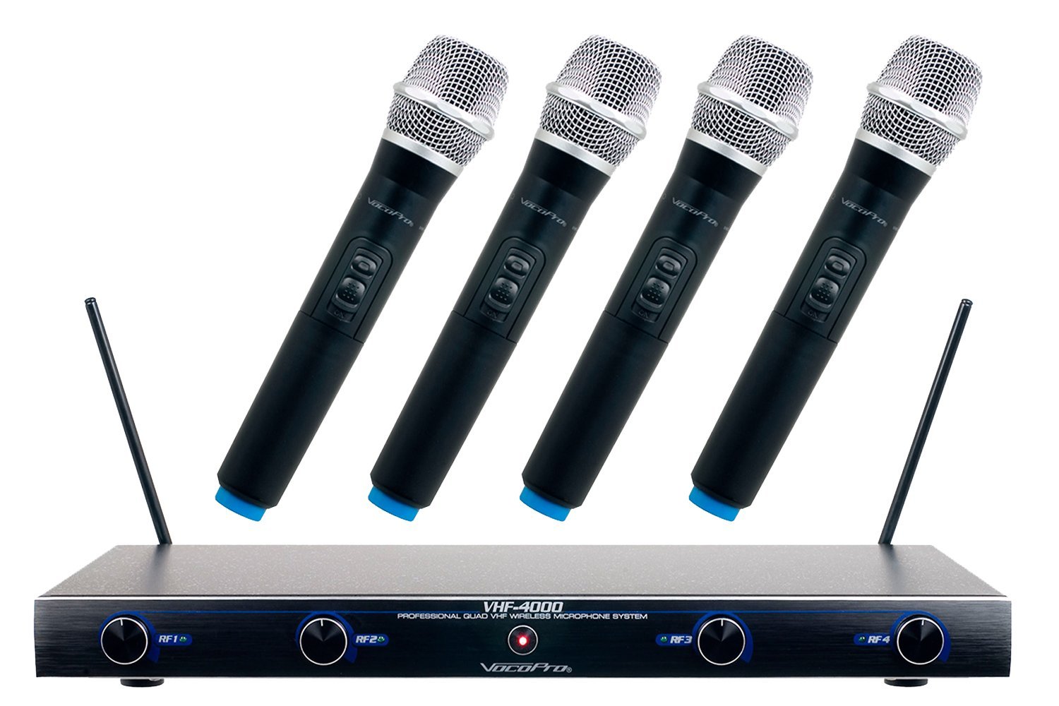 VocoPro4 Professional Quad VHF Wireless Microphone System, XLR, Black, VHF4000-2 (VHF-4000-2)