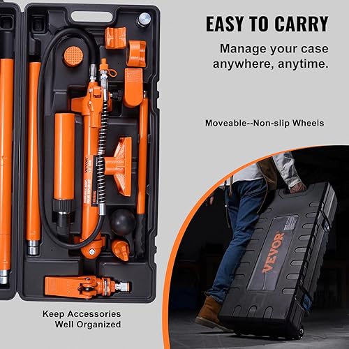 Miniatura 5 de VEVOR Kit de alimentación Porta de 12 toneladas, Ram hidráulico con bomba con manguera de aceite de 4.6 pies4.6ft, gato hidráulico portátil con