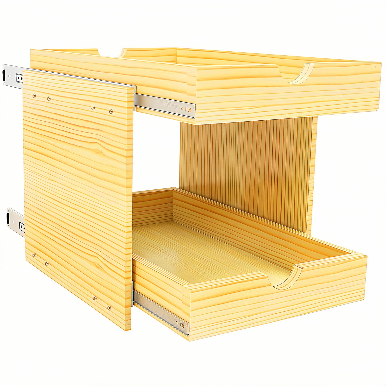 2 Tier Pull Out Cabinet Organizer 20''W×21''D×16.2''H Heavy Duty Slide Out Wood Sliding Drawer, Cabinet Shelf Pull Out Drawer Storage Organizer for Kitchen Pantry Bathroom