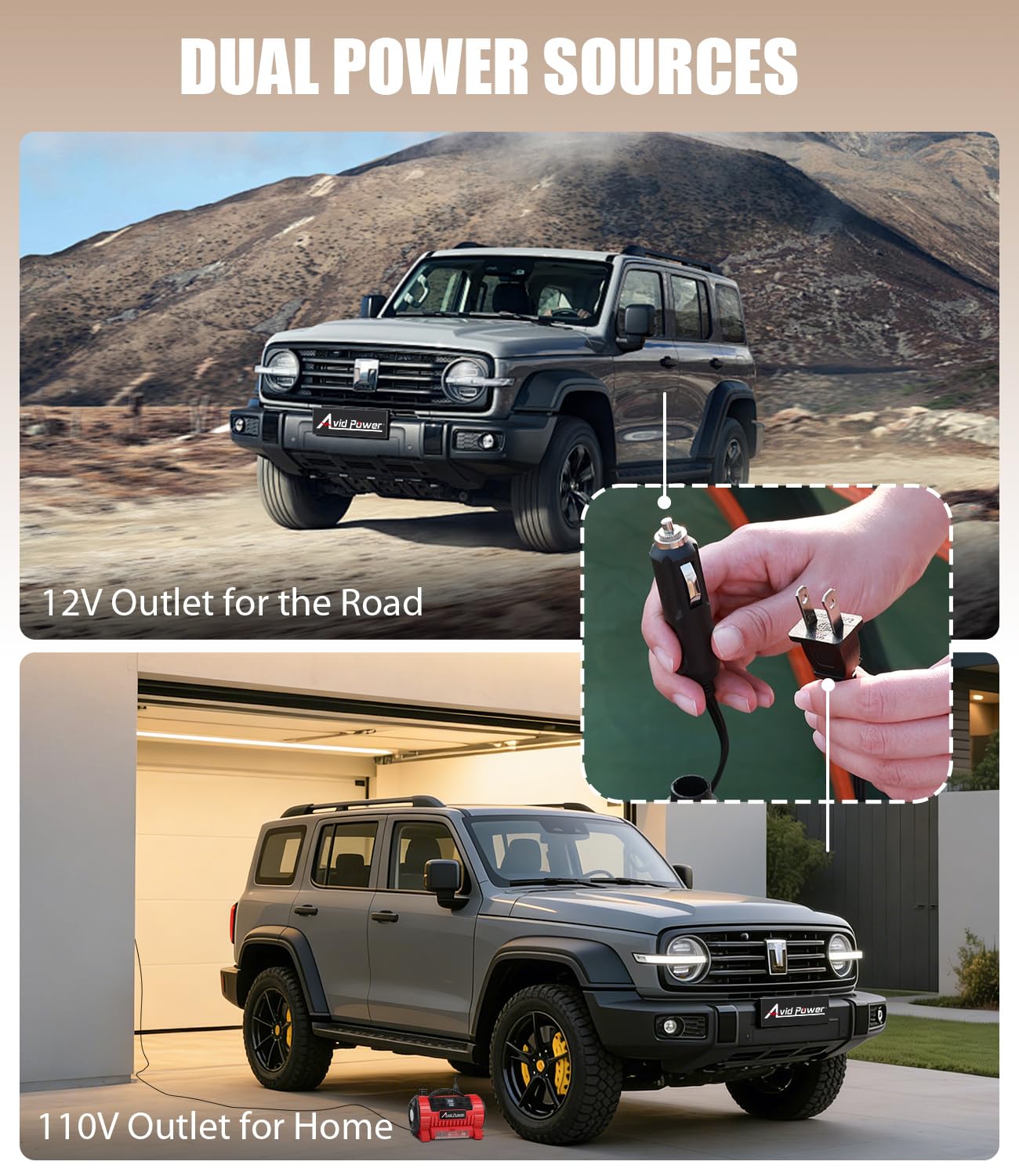 AVID POWER - Compresor de aire portátil, 12 V CC, 110 V CA, bomba de neumático de coche