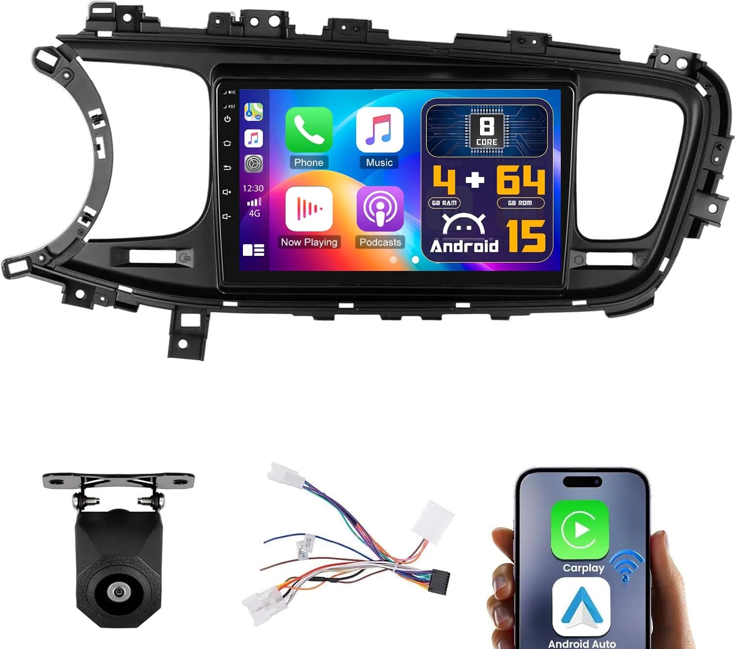 4G+64G 8Core Radio for Kia Optima K5 2011-2015 Wireless CarPlay Android Auto, 9” IPS Touchscreen Stereo Android 15 5G WiFi 32EQ DSP Android Auto GPS Navi BT FM/RDS SWC+Free AHD Backup Camera