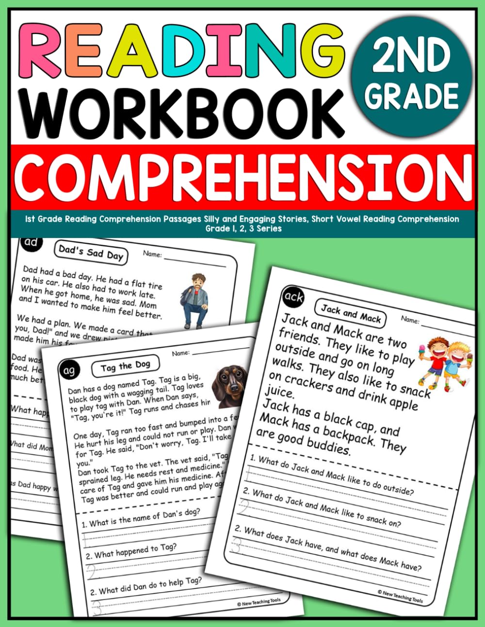2nd Grade Reading Comprehension Workbook : 1st Grade Reading Comprehension Passages Silly and Engaging Stories, Short Vowel Reading Comprehension Grade 1, 2, 3 Series
