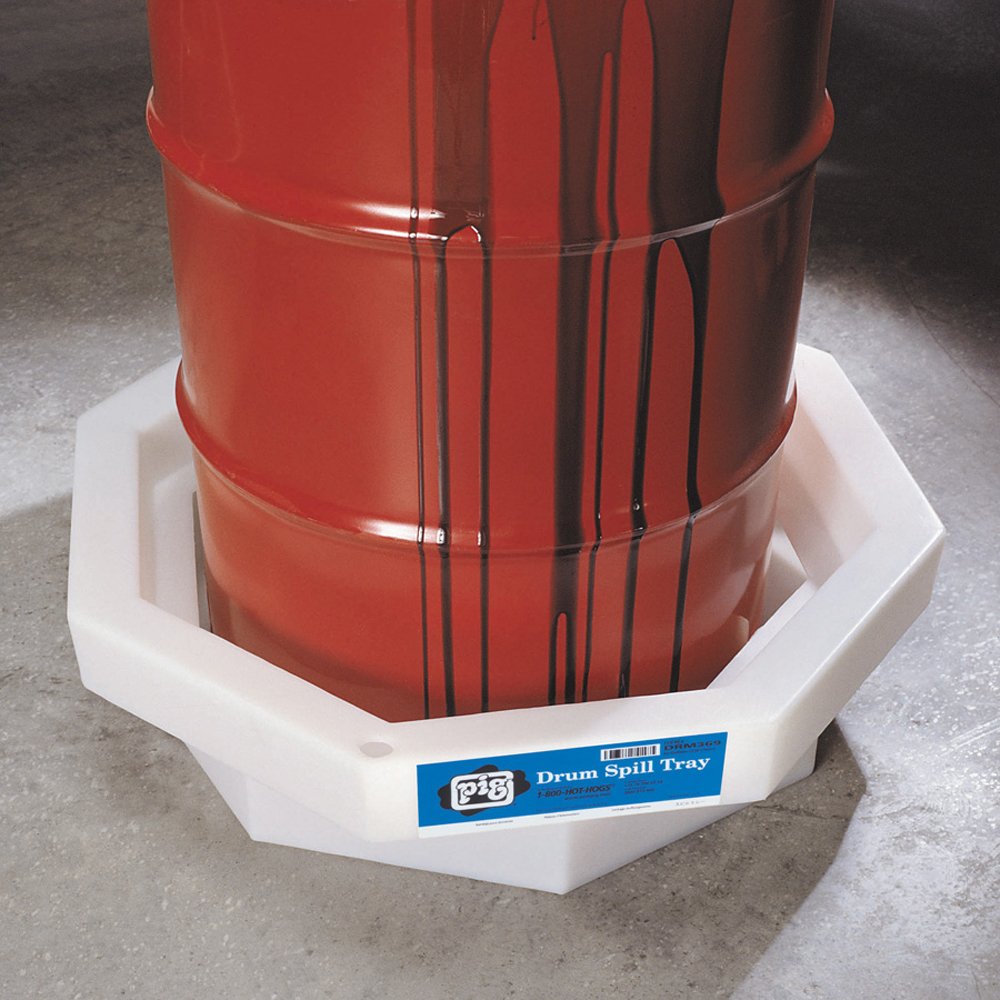 PIG Drum Spill Tray | 22-Gal Sump Capacity | Plastic | 32.25" L x 32.25" W x 8.25" H | White | DRM369