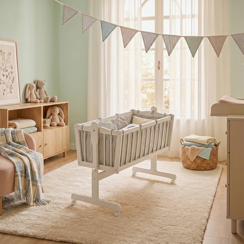 VitaliSpa Lit bébé, Blanc, 40x90 | avec des roues, avec fonction de bascule et roulettes verrouillables