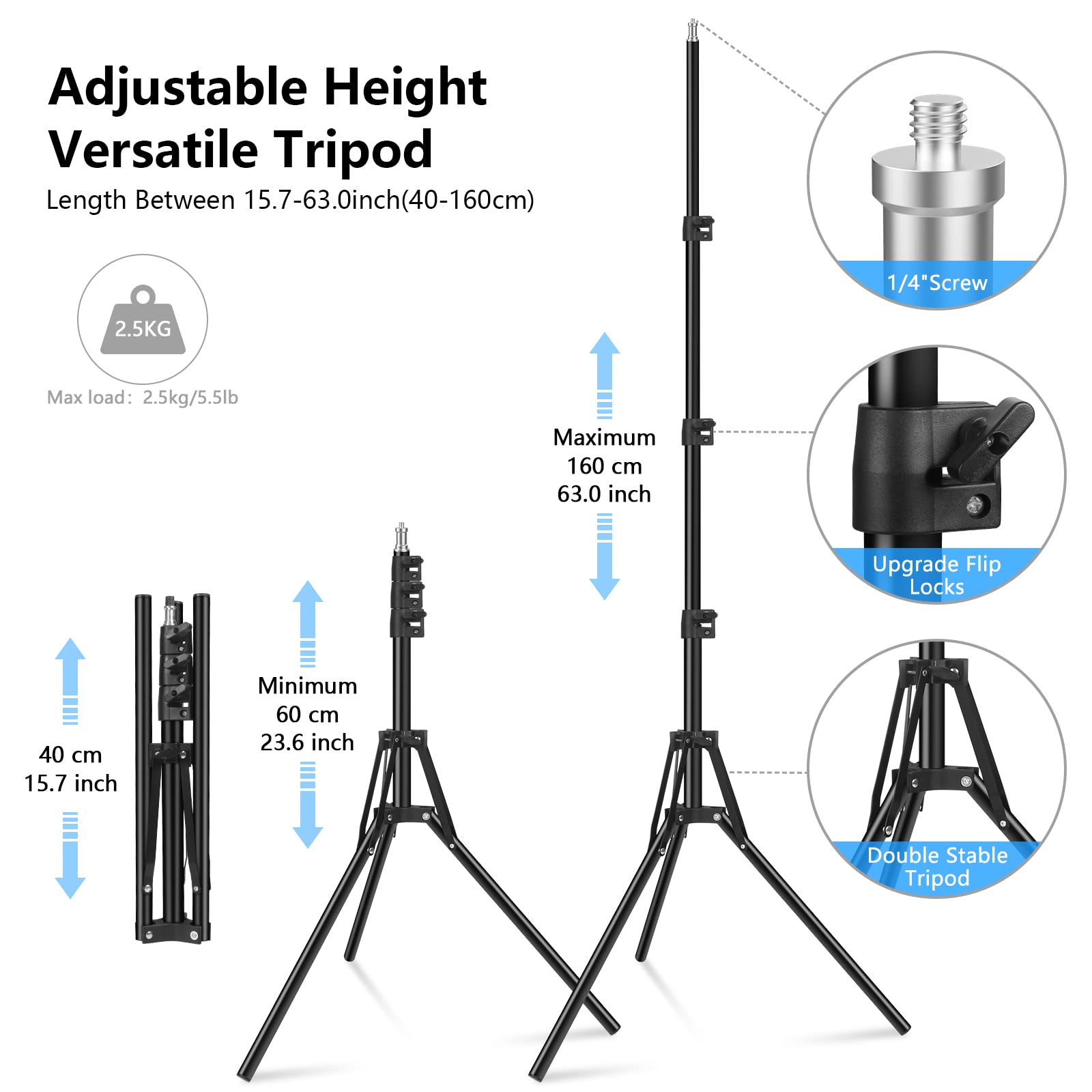 2 Pachetto Kit di Luci per Videoconferenze, Video Luce LED Dimmerabile 2500K -6500K con Telecomando, kit di illuminazione da studio per registrazioni video e fotografie YouTube,1,6m
