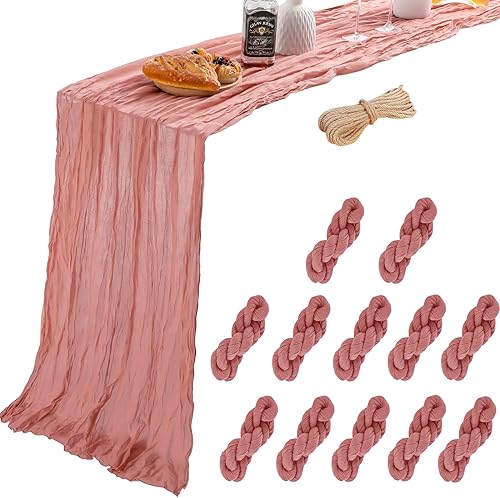 YARGEZON Paquete de 12 caminos de mesa de gasa larga de gasa de 10 pies con rosa de cedro polvoriento, tela de queso transparente a granel para YARGEZON Paquete de 12 caminos de mesa de gasa larga de gasa de 10 pies con rosa de cedro polvoriento, tela de queso transparente a granel para