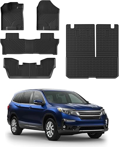 Rongtaod Alfombrillas de piso compatibles con Honda Pilot 2016-2022 de 7 asientos, alfombrilla de maletero, alfombrilla de carga, forro de carga,
