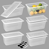 Vista 11 de Paquete de 6 bandejas de plástico de 1/6 de 4 pulgadas de profundidad con tapas, translúcidas, comerciales, sin BPA, almacenamiento apilable