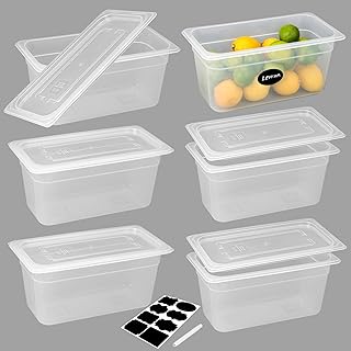 6 Pack Plastic Food Pans with Lids, 1/3 Size 6'' Deep, Translucent, Commercial, BPA-free, Stackable Storage for Restaurants, Buffets