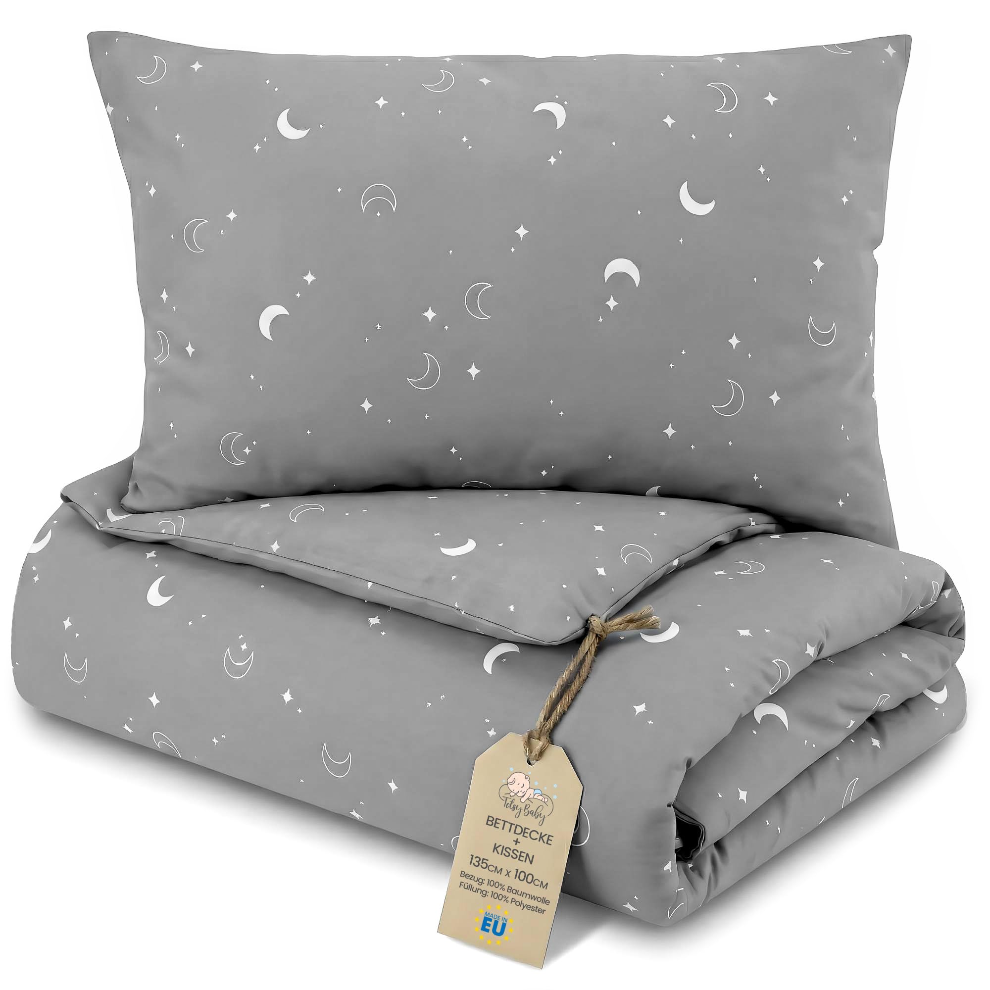 Totsy Baby Edredon Relleno nordico Cama Infantil Algodón - 100x135 - Bebe rellena Juego de Manta 100 x 135 cm con Almohada 40 x 60 cm por niños e niñas Oeko-Tex Lunas