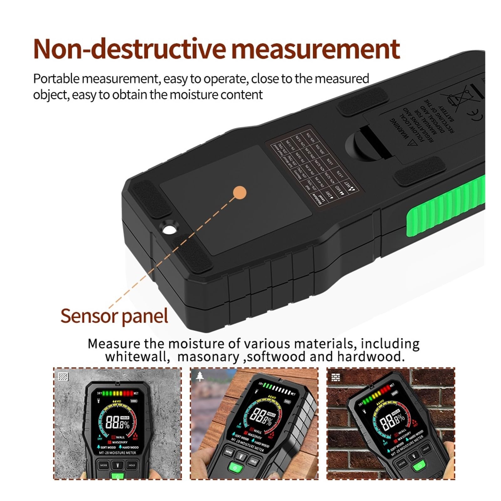 Medidor de Humedad Madera sin Contacto ángulo Completo MT28C Detector detección Temperatura Ambiental Pequeño Error(1)