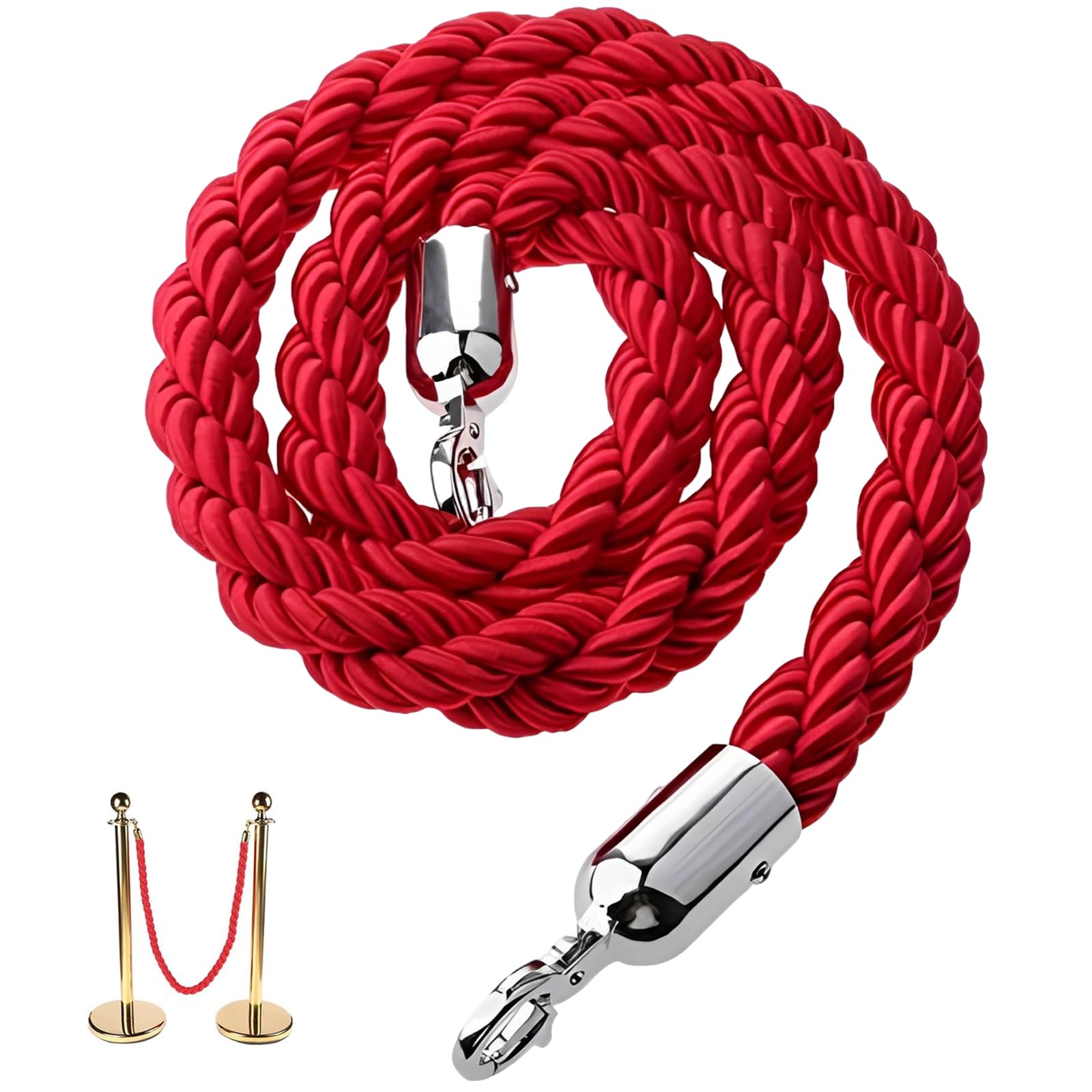 Transenne Corda 1,5 m Corda Rossa con Ganci d'argento Cord Fune Cordone Cordone Transenna Cordone per Delimitare Fune Corda Transenne Cordone Intrecciato Transenne per Teatro Hotel