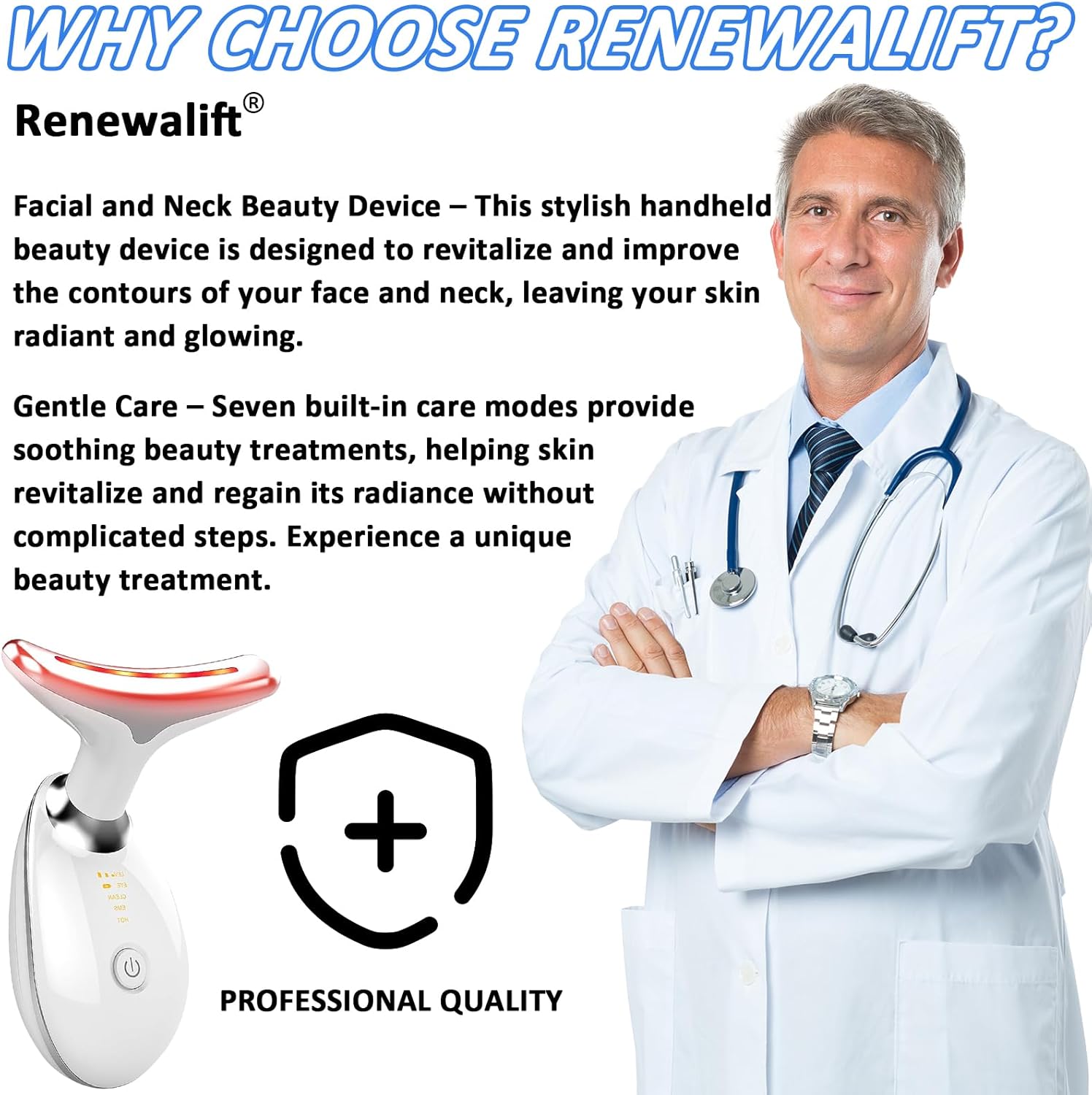 Device | 7-in-1 Red Light Therapy for Face and Neck - 7 Colors, Smart Vibration | Red Light Face Massager Tool - Effectively Remove Wrinkles, Lift Neck, Portable Skin Care Tool (White) - Image 2