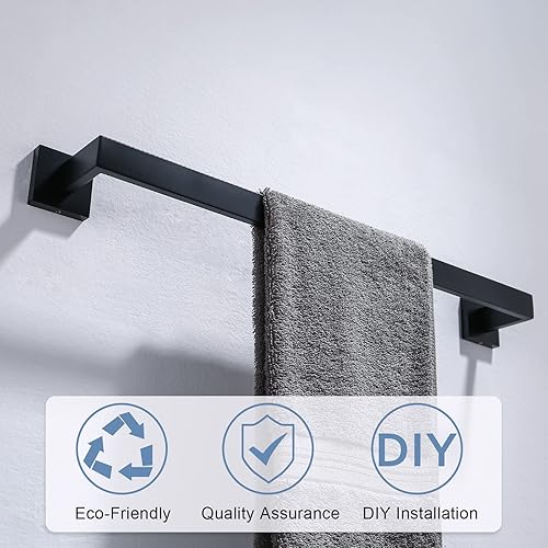 Miniatura 2 de TQKAG Barra de toalla individual negra de acero inoxidable montado en la pared para toallas de baño de acero inoxidable para colgar toallas de