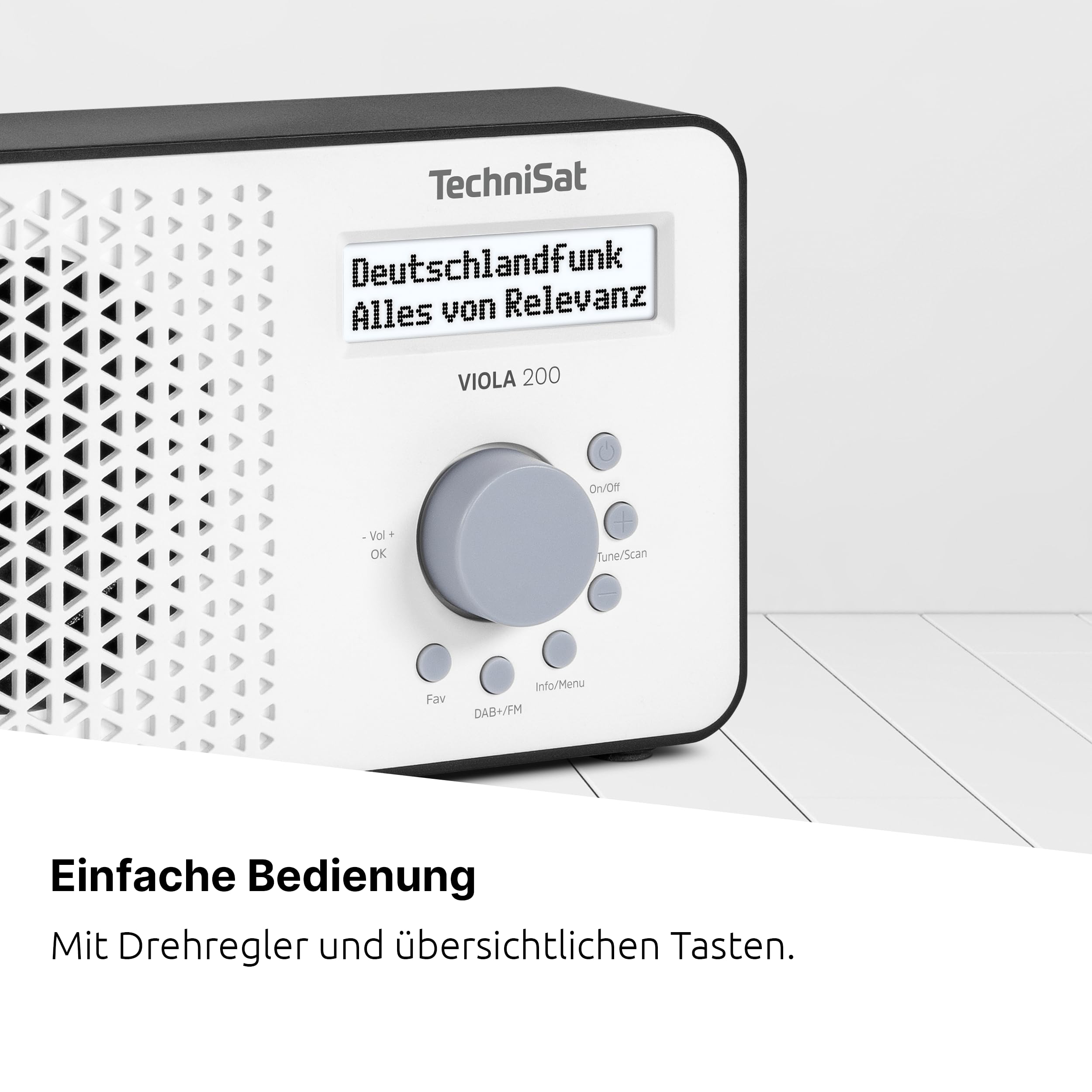 TechniSat Viola 200 - tragbares DAB+/UKW-Radio (mit LCD-Display, Teleskopantenne, Favoritenspeicher, Kopfhöreranschluss, Netz- & Batteriebetrieb, Mono-Lautsprecher, RDS, PLL) weiß/schwarz