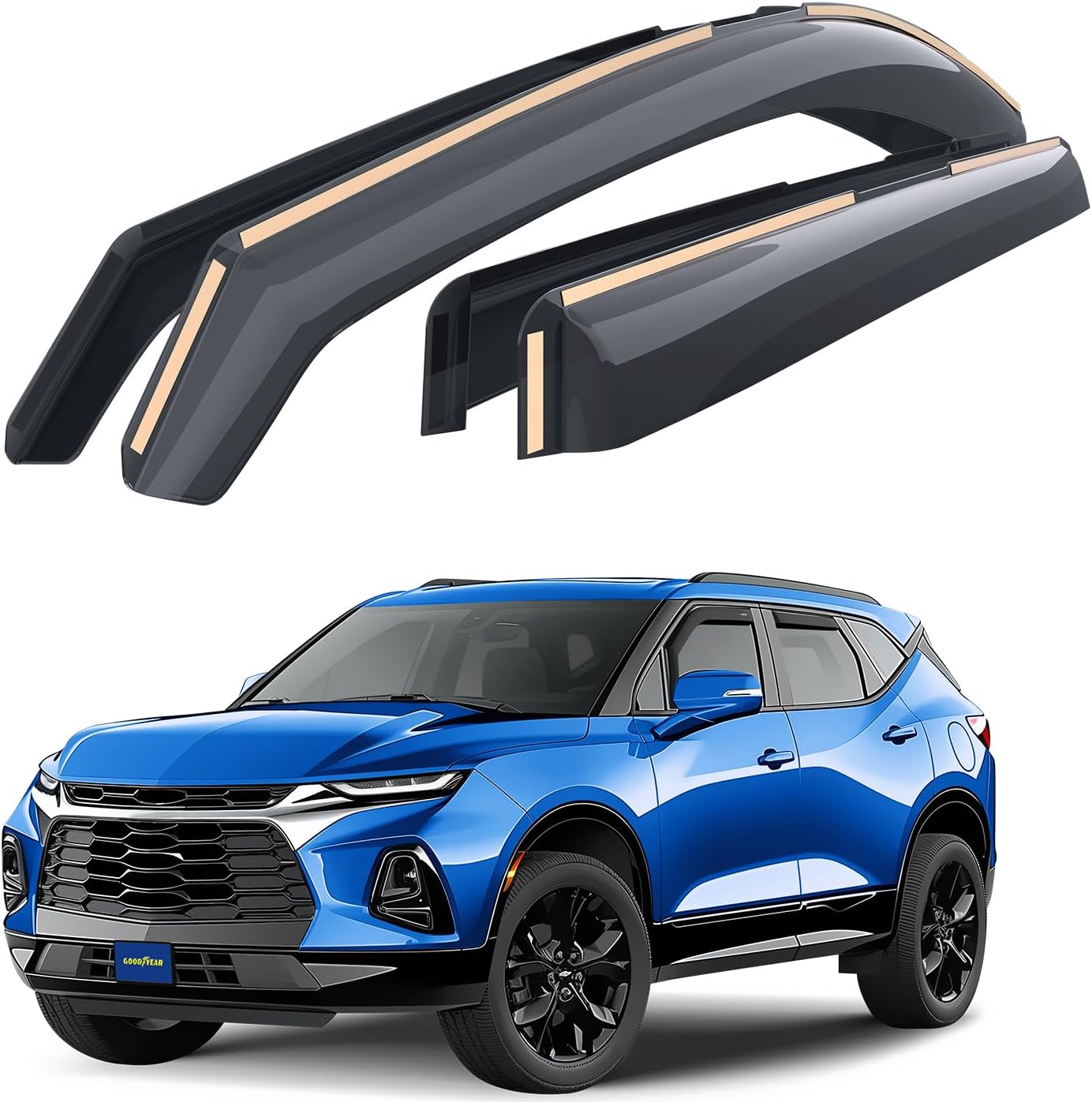 Goodyear Shatterproof in-Channel Window Deflectors for Chevrolet (Chevy) Blazer 2019-2026, Rain Guards, Window Visors for Cars, Vent Deflector, Car Accessories, 4 pcs - GY008035