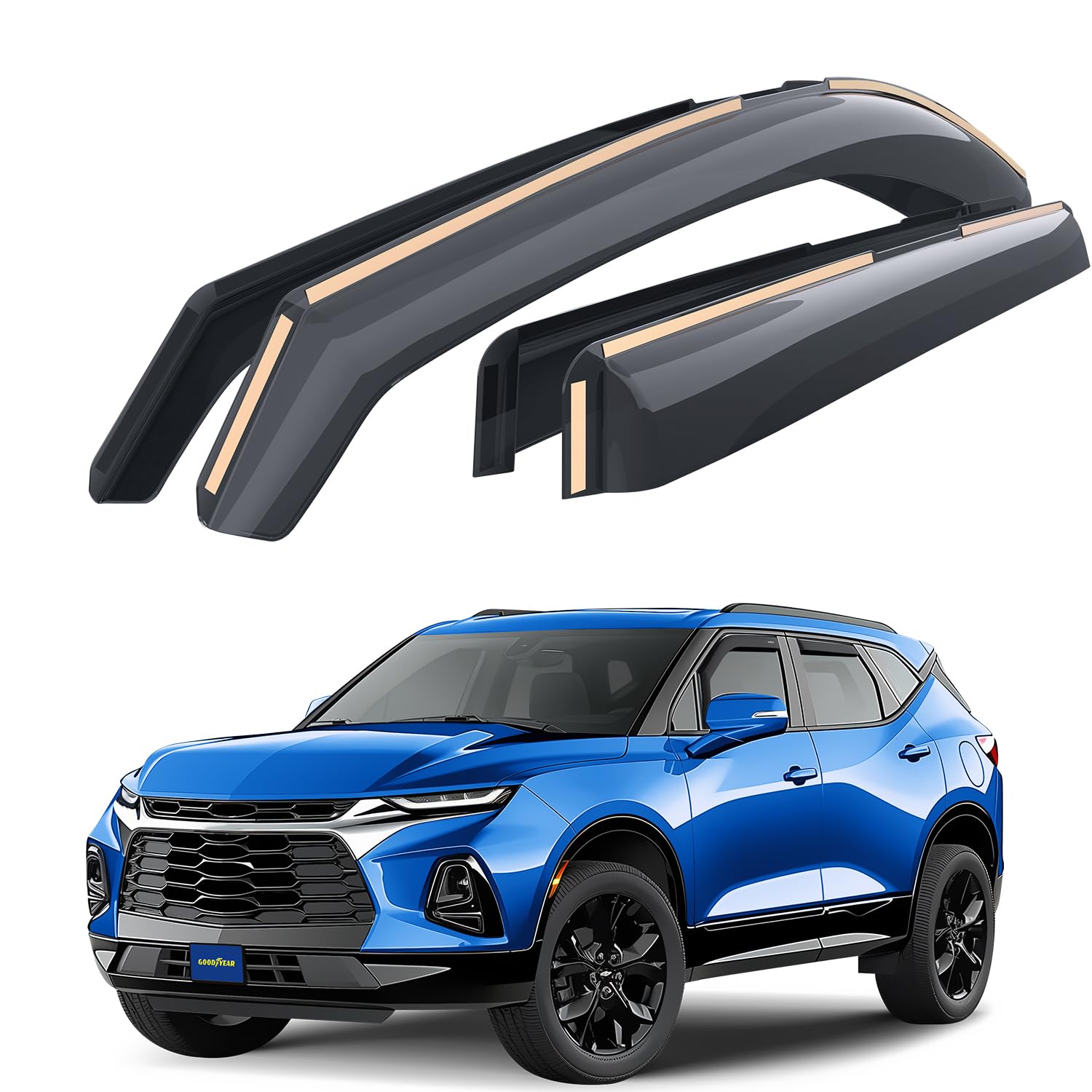 Goodyear Shatterproof in-Channel Window Deflectors for Chevrolet (Chevy) Blazer 2019-2026, Rain Guards, Window Visors for Cars, Vent Deflector, Car Accessories, 4 pcs - GY008035