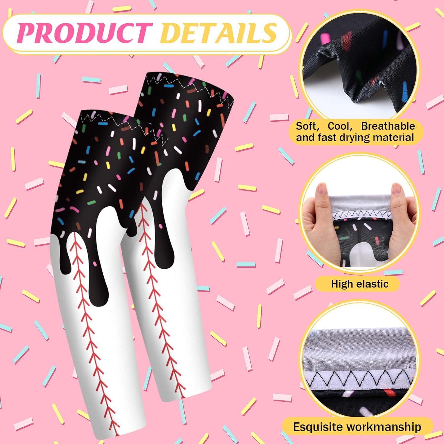 JaGely 16 Pairs Ice Cream Arm Sleeves for Kids UV Sun Protection Football Basketball Baseball Compression Long Sleeves Youth