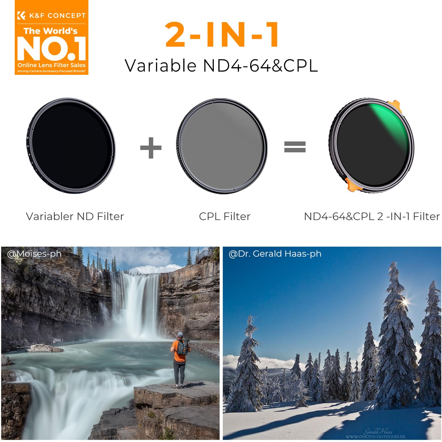 K&F CONCEPT Nano-X ND Filter 82mm CPL&ND4-ND64 2 in 1 multifunktionaler Graufilter und CPL Filter Polfilter