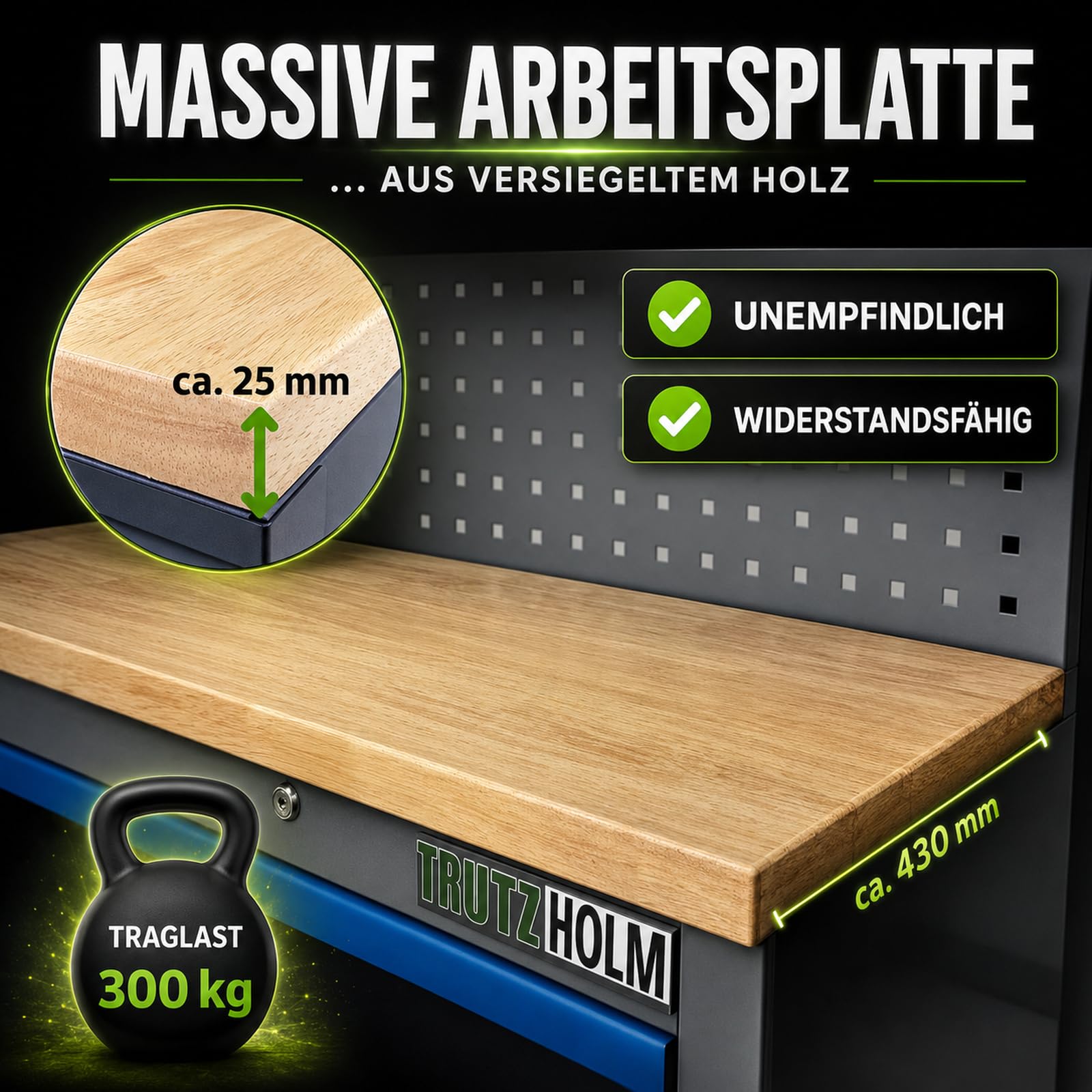 TRUTZHOLM Werkstattwand 13 tlg. aus Stahl 260 x 183 cm modulares Werkstattschranksystem flexibel stellbar & abschließbar mit Holzarbeitsplatte Hochschrank Schubladen Lochwand für Werkstattorganisation